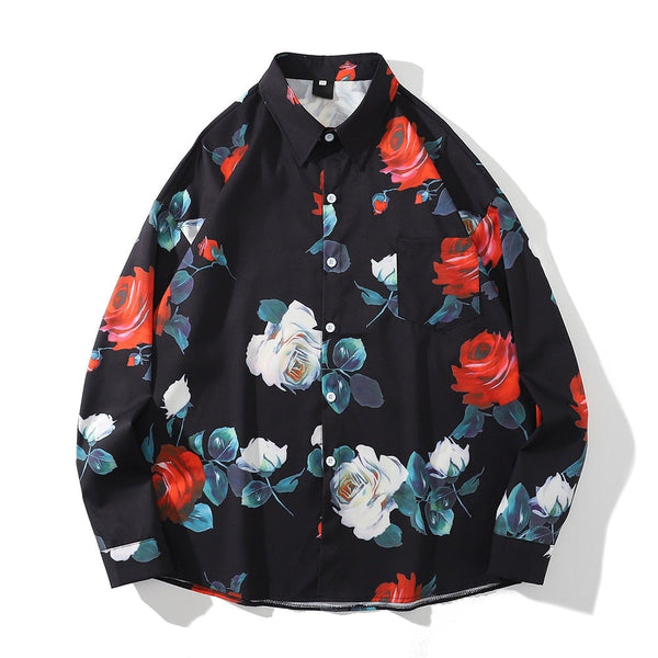 "Falling Garden" Unisex Men Women Streetwear Graphic Button Shirt