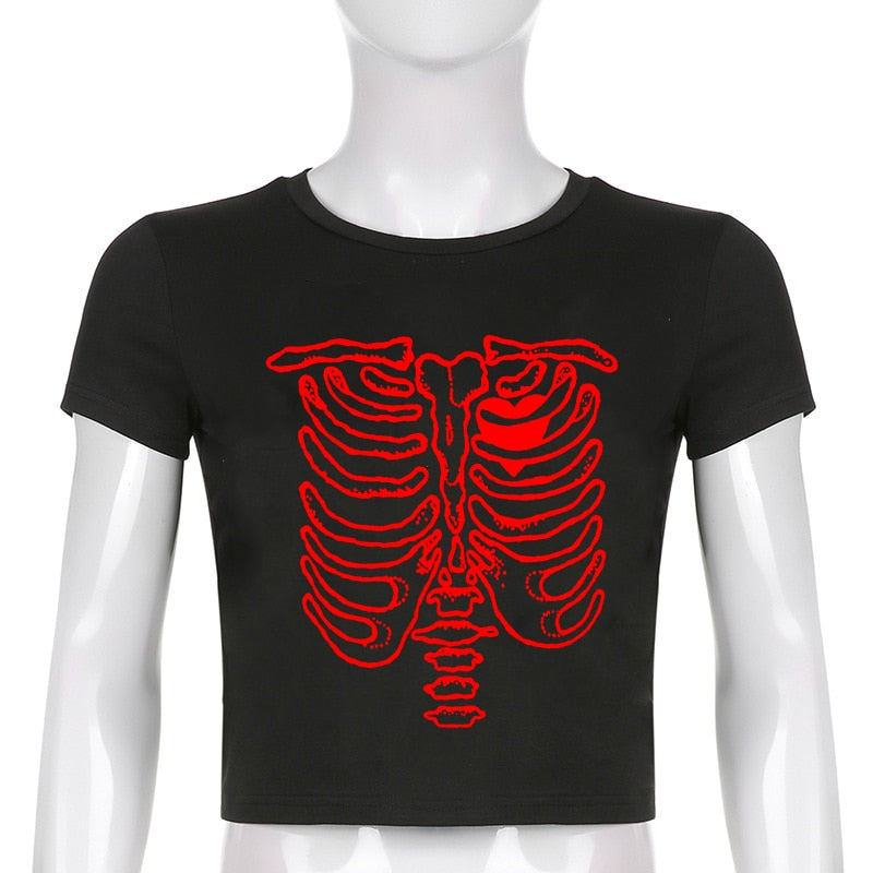 "Cage Match" Women Gothic Vintage Streetwear Basic Crop T-Shirt