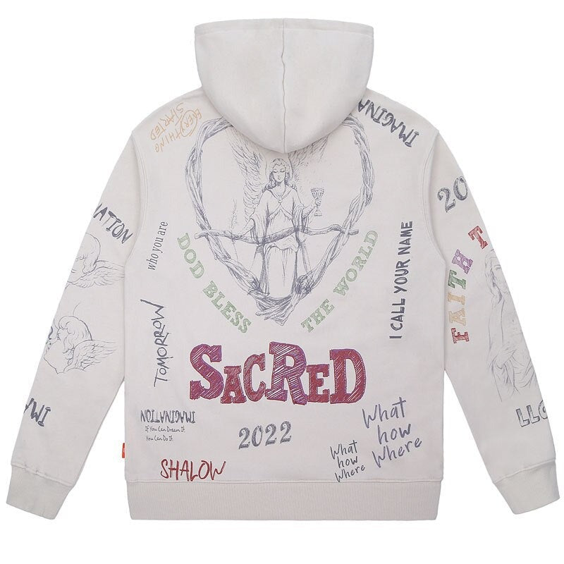 "Scared In The World" Graphic Unisex Streetwear Vintage Women Men Y2K Hoodie