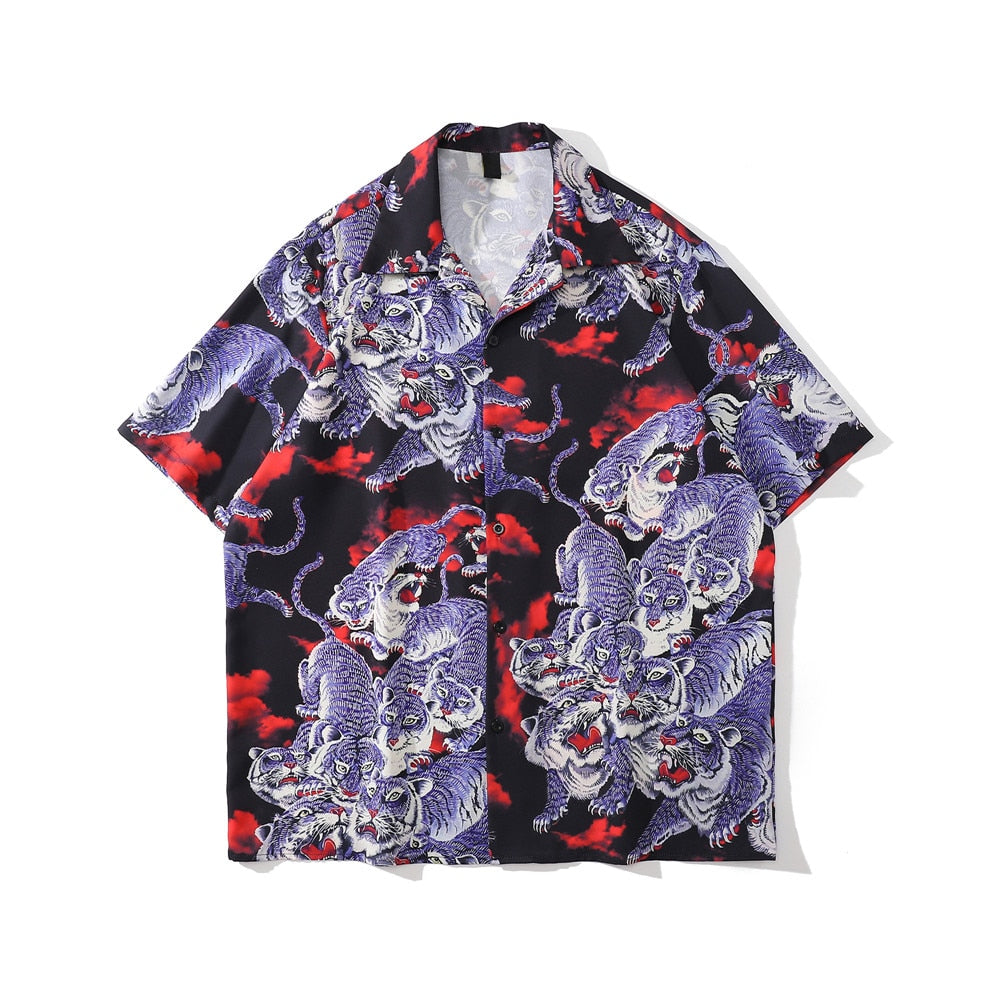 "Purple Dragon" Graphic Unisex Streetwear Vintage Women Men Y2K Button Shirt