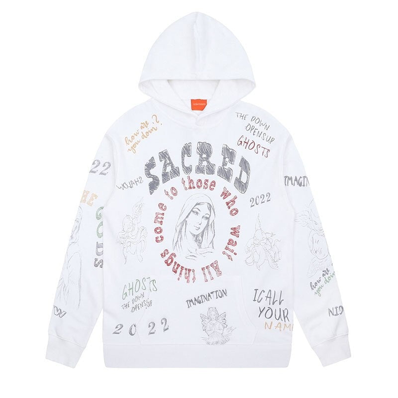 "Scared In The World" Graphic Unisex Streetwear Vintage Women Men Y2K Hoodie