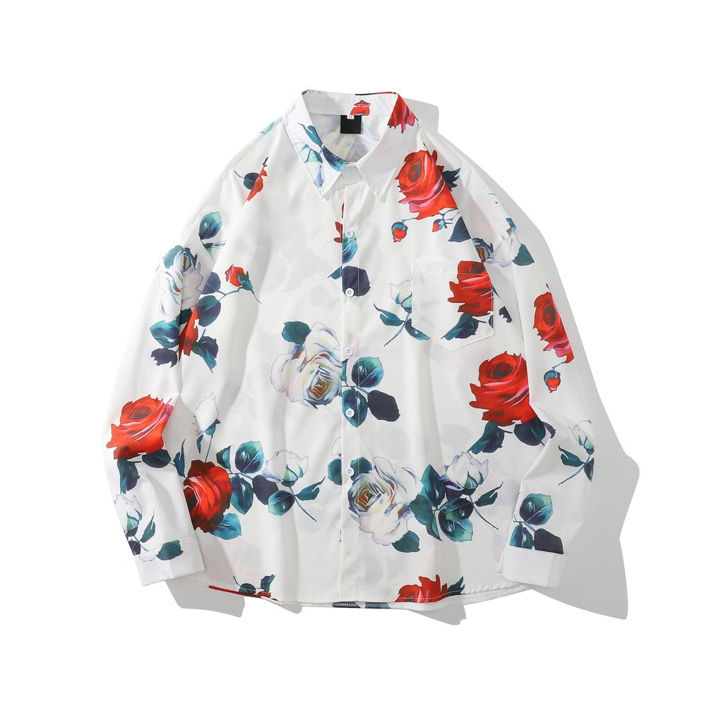 "Falling Garden" Unisex Men Women Streetwear Graphic Button Shirt