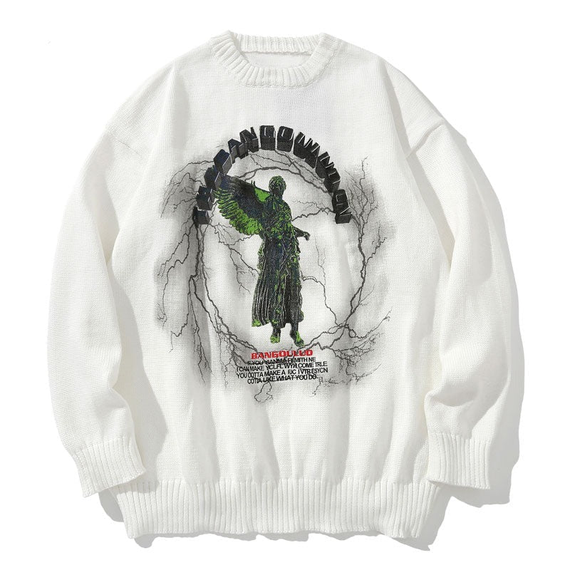 "Black Angel" Unisex Men Women Streetwear Graphic Sweater