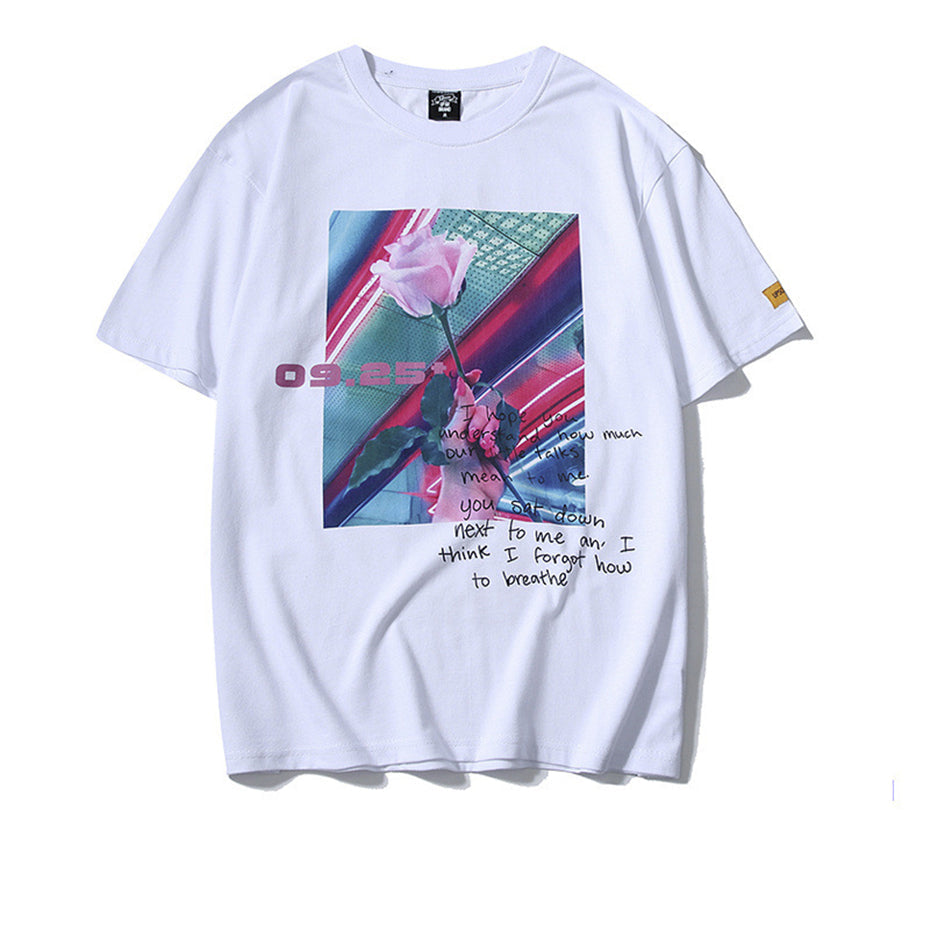 "Pink Rose" Graphic Unisex Streetwear Vintage Women Men Y2K T-Shirt
