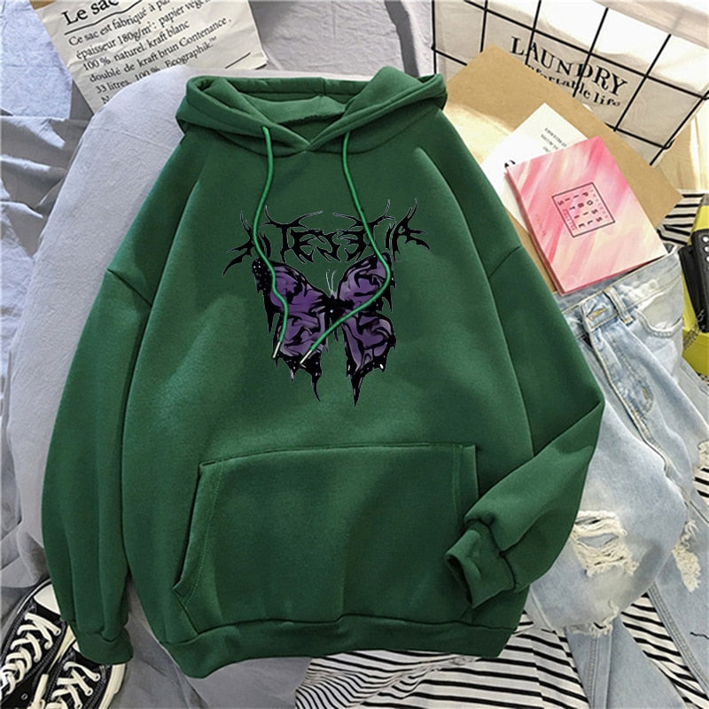 Oversized vintage hoodie with gothic and Y2K graphic design, relaxed streetwear silhouette, and retro urban aesthetic built for daily wear and layered outfits.