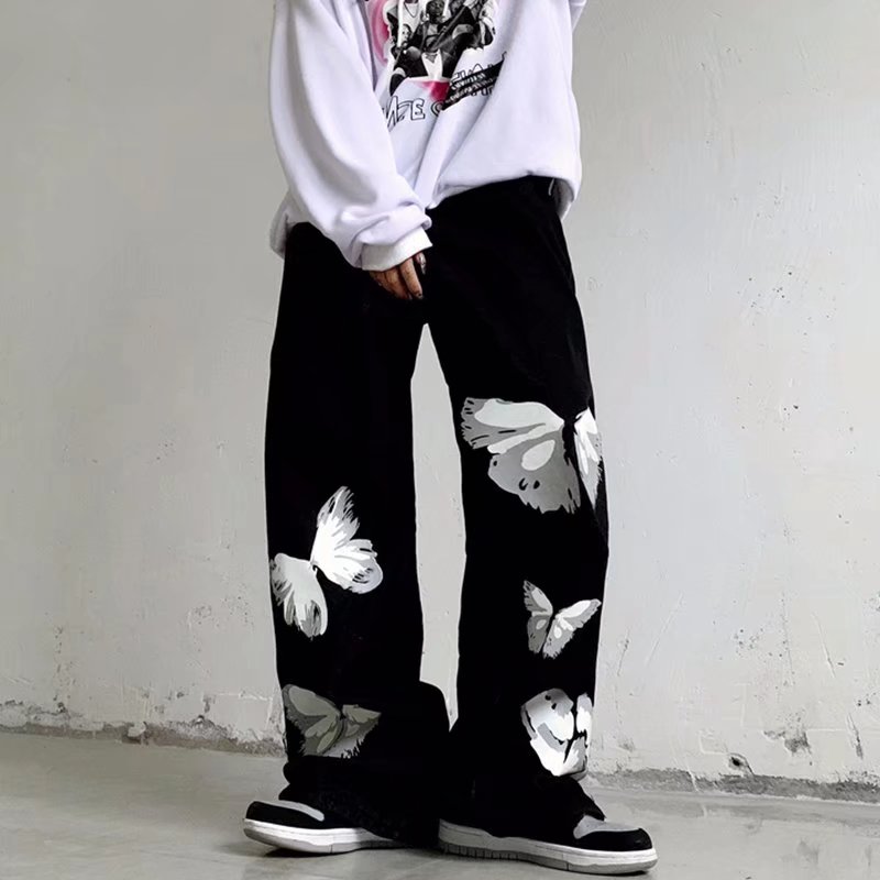 "Red Butterfly" Graphic Unisex Streetwear Women Men Y2K Pants
