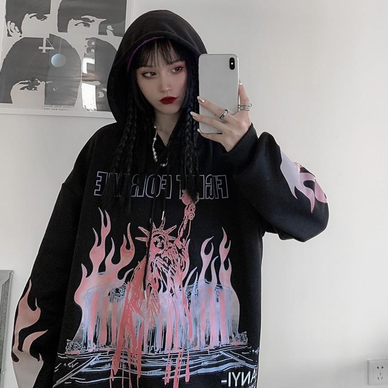 "Purple Flame" Graphic Unisex Streetwear Vintage Women Men Y2K Hoodie