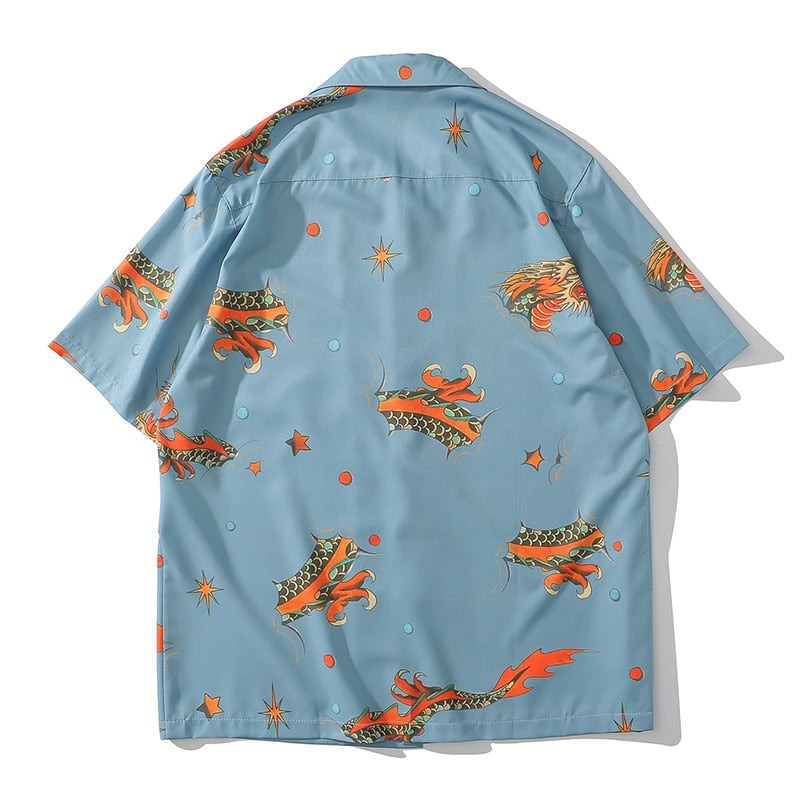 "Red Dragon" Graphic Unisex Streetwear Vintage Women Men Y2K Button Shirt