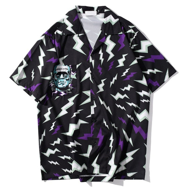 "Space Print" Graphic Unisex Streetwear Vintage Women Men Y2K Button Shirt