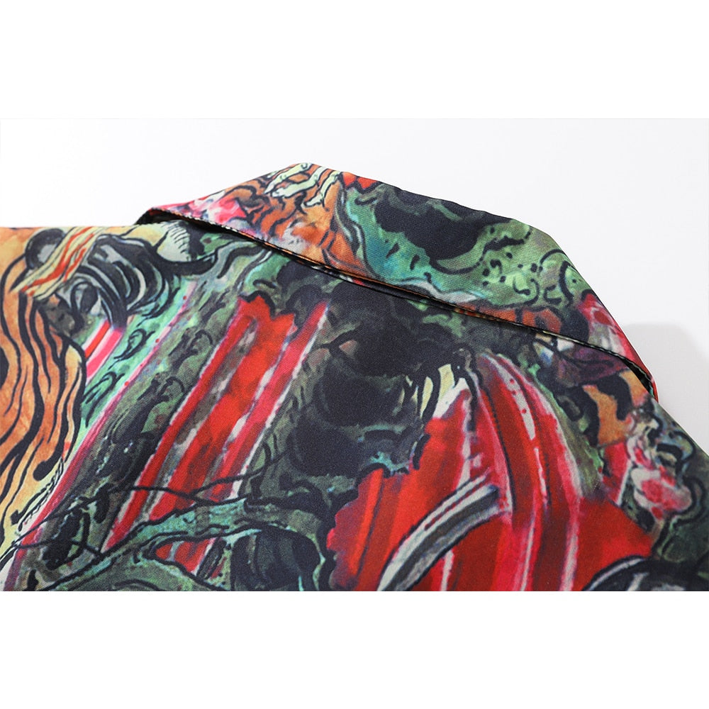 "Jungle Memories" Graphic Unisex Streetwear Vintage Women Men Y2K Button Up Shirt