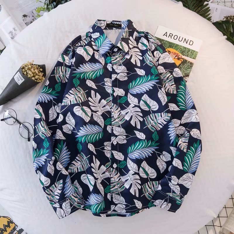 "Purple Leaves" Graphic Unisex Streetwear Vintage Women Men Y2K Button Up Shirt
