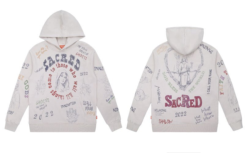"Scared In The World" Graphic Unisex Streetwear Vintage Women Men Y2K Hoodie
