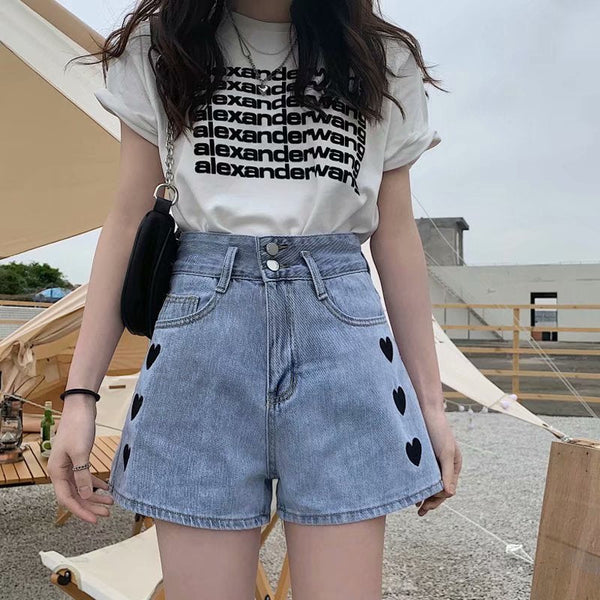 "Black Hearted" Women Streetwear Denim Shorts