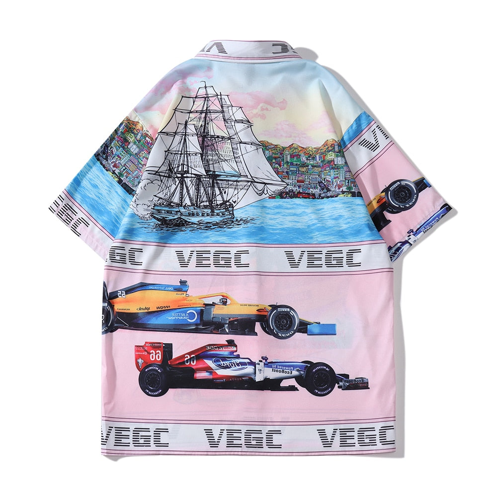 "Nascar Driver" Graphic Unisex Streetwear Vintage Women Men Y2K Button Shirt