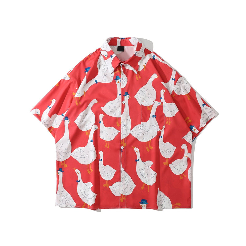 "Red Sky" Graphic Unisex Streetwear Vintage Women Men Y2K Button Shirt