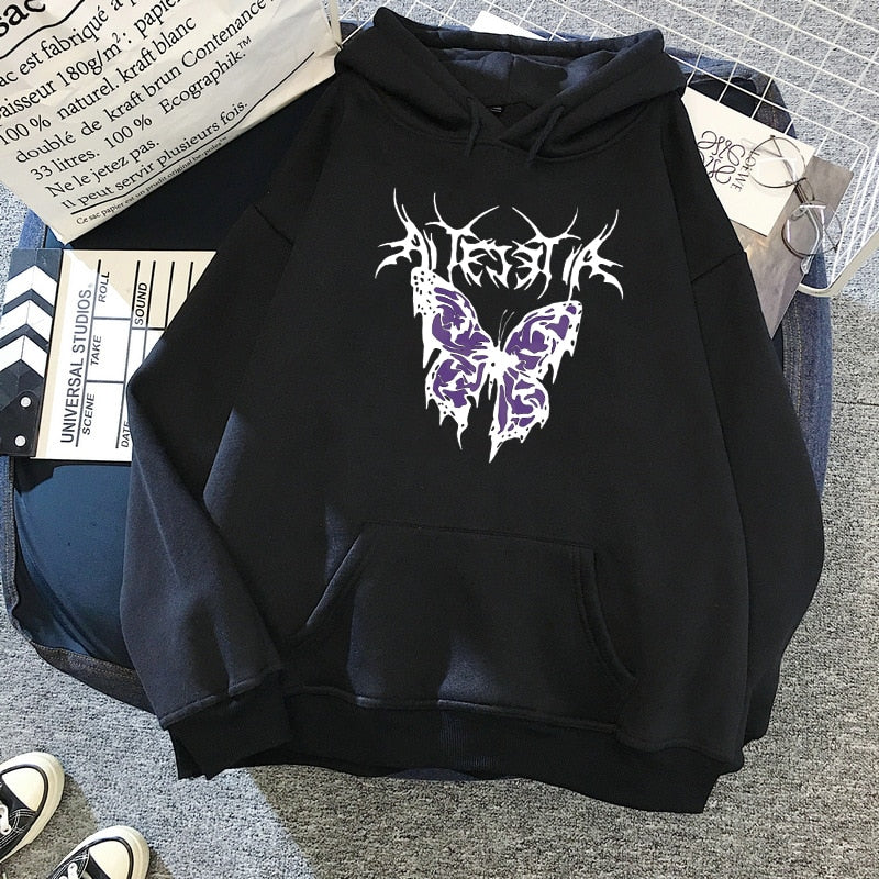 Dark gothic hoodie with retro Y2K spirit, heavyweight feel and durable stitching, a versatile piece for skate, alt, and urban outfits all season.
