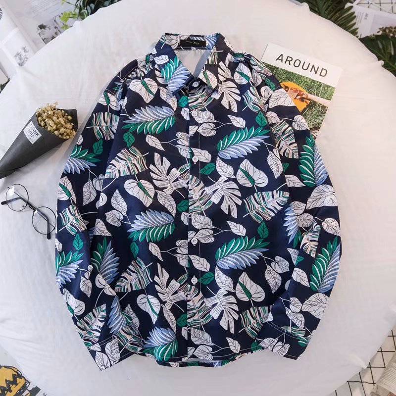 "Purple Leaves" Graphic Unisex Streetwear Vintage Women Men Y2K Button Up Shirt