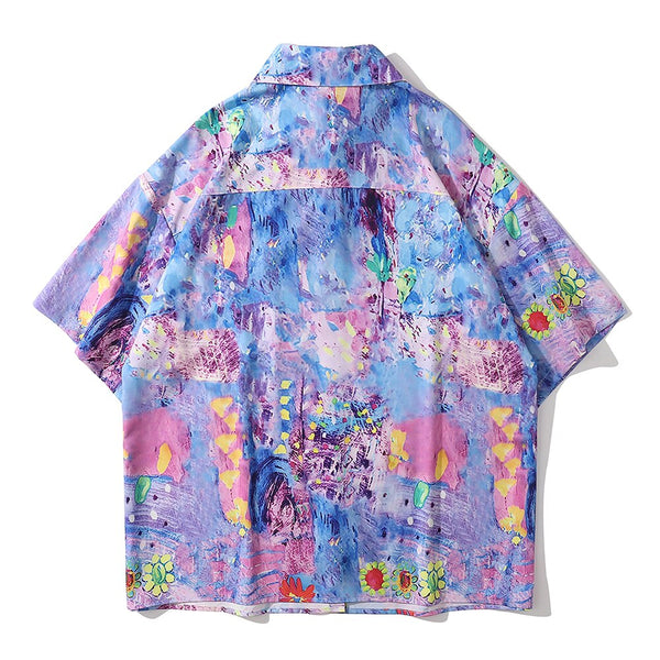 "Purple Rainbow" Graphic Unisex Streetwear Vintage Women Men Y2K Button Shirt