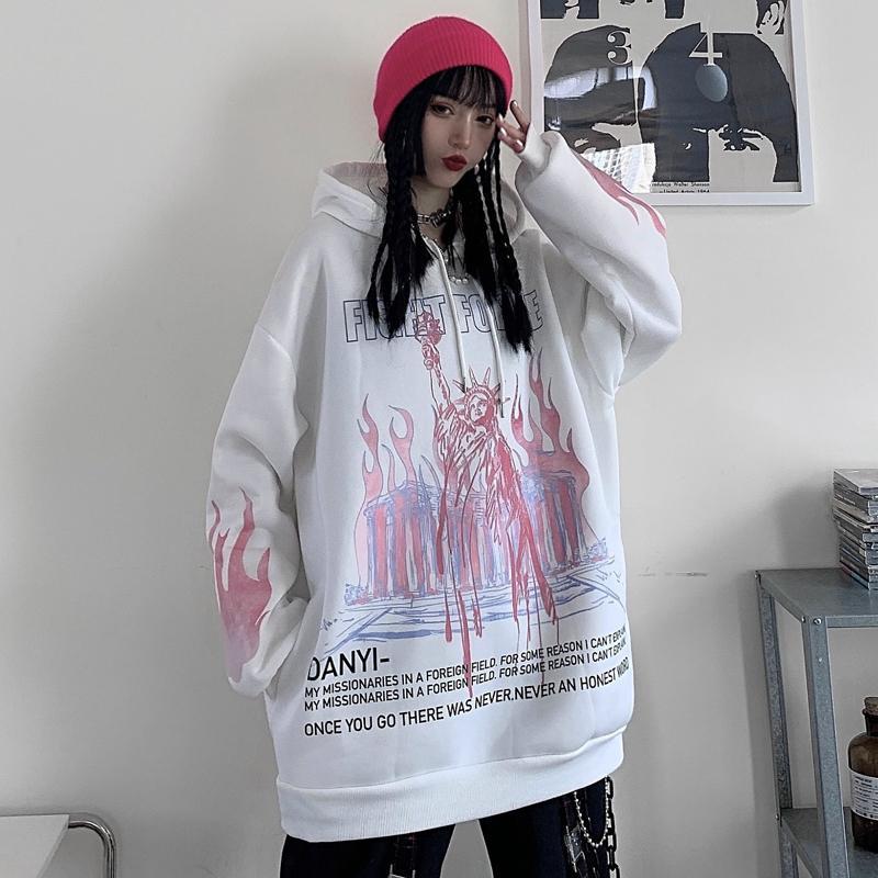 "Purple Flame" Graphic Unisex Streetwear Vintage Women Men Y2K Hoodie