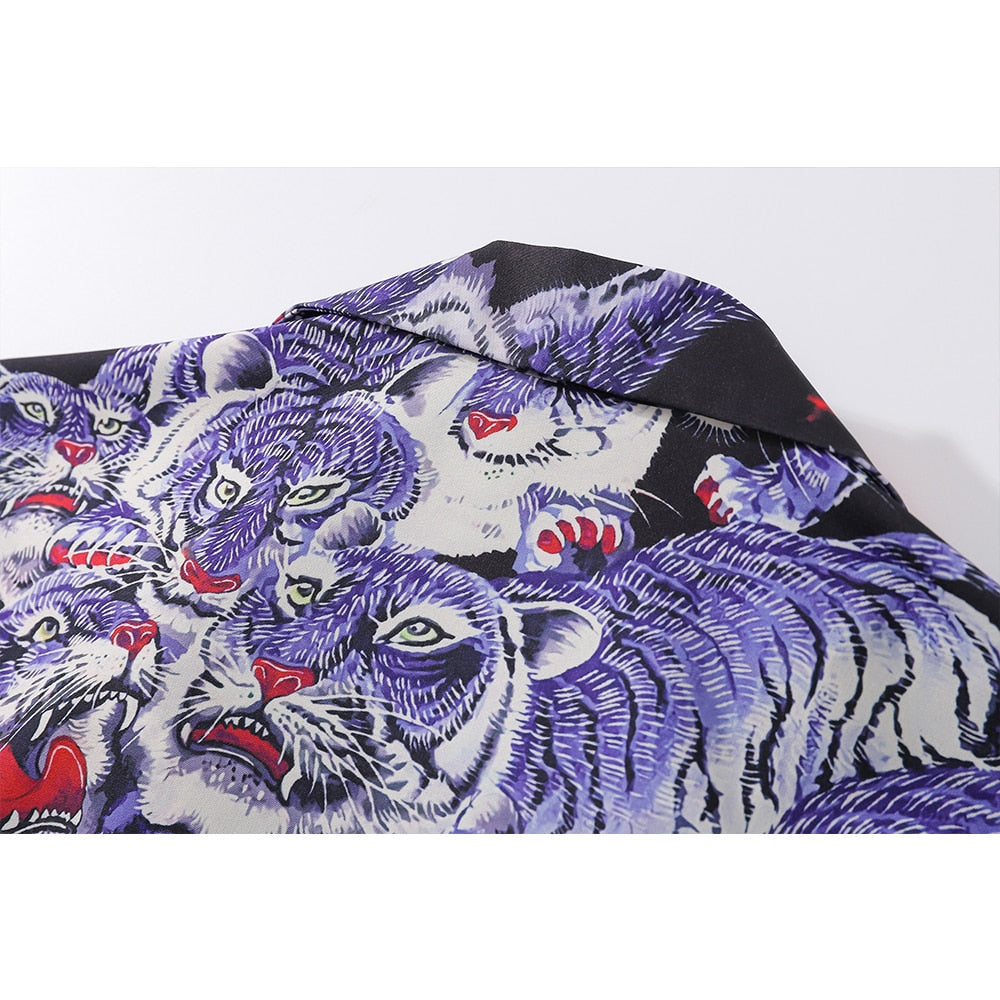 "Purple Dragon" Graphic Unisex Streetwear Vintage Women Men Y2K Button Shirt