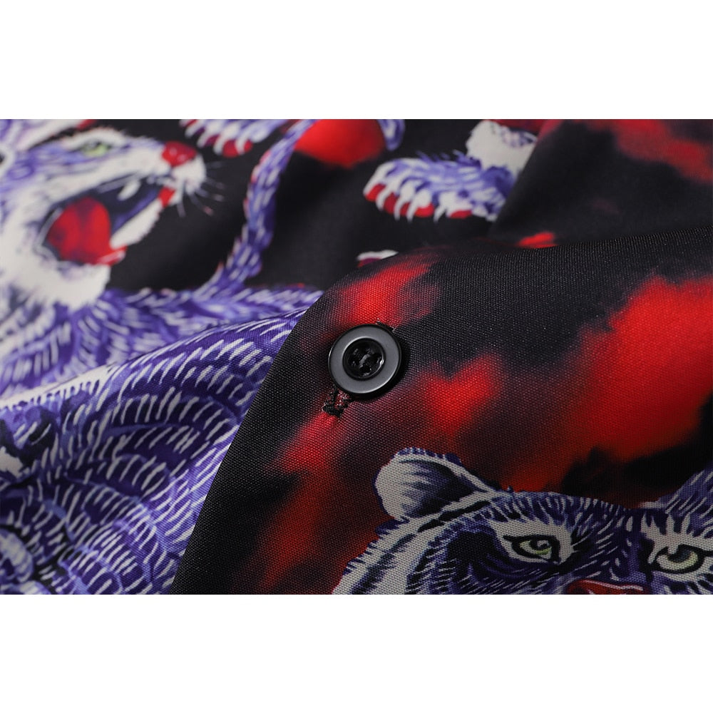 "Purple Dragon" Graphic Unisex Streetwear Vintage Women Men Y2K Button Shirt