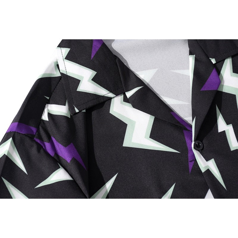 "Space Print" Graphic Unisex Streetwear Vintage Women Men Y2K Button Shirt
