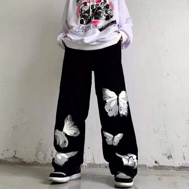 "Red Butterfly" Graphic Unisex Streetwear Women Men Y2K Pants