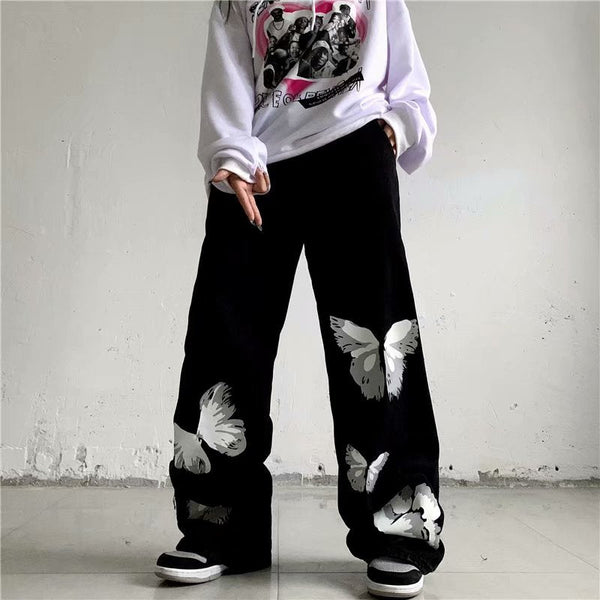 "Red Butterfly" Graphic Unisex Streetwear Women Men Y2K Pants