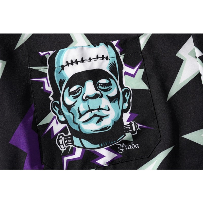 "Space Print" Graphic Unisex Streetwear Vintage Women Men Y2K Button Shirt