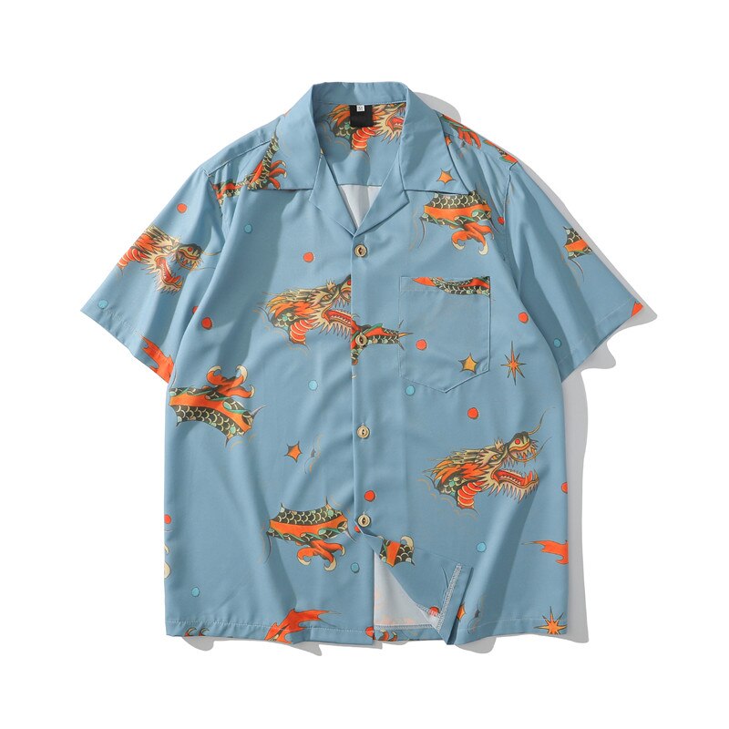 "Red Dragon" Graphic Unisex Streetwear Vintage Women Men Y2K Button Shirt