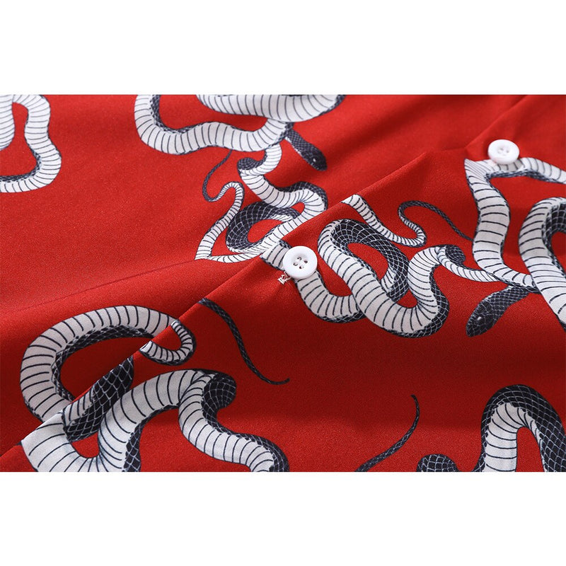 "Red Snake" Graphic Unisex Streetwear Vintage Women Men Y2K Button Shirt