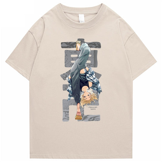 Streetwear t-shirt featuring vaporwave futuristic prints and grunge influence, soft feel and easy drape, designed for expressive alternative looks and comfort. Color: White Size: S.