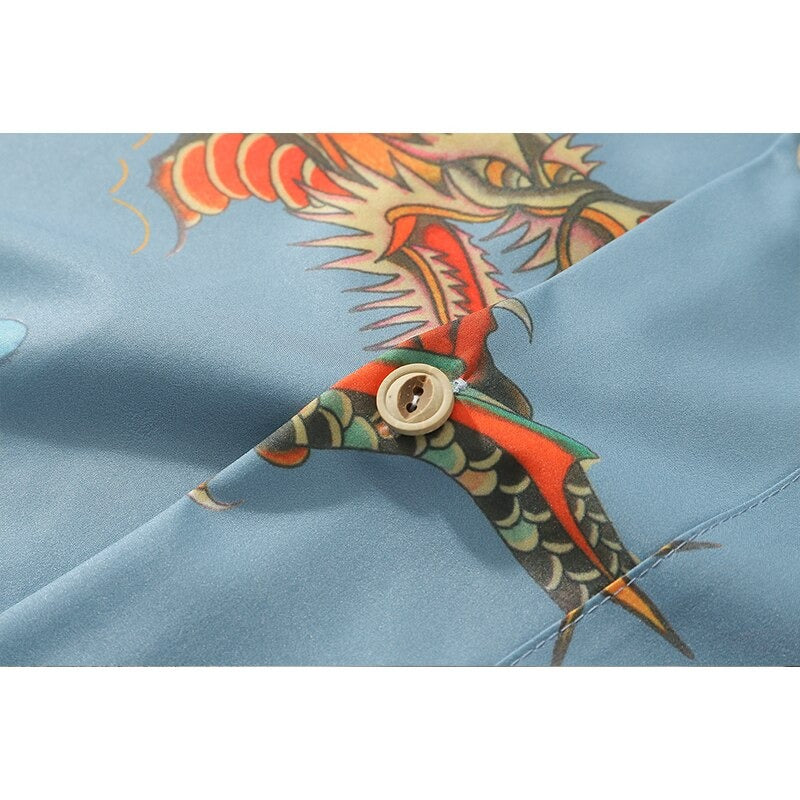 "Red Dragon" Graphic Unisex Streetwear Vintage Women Men Y2K Button Shirt