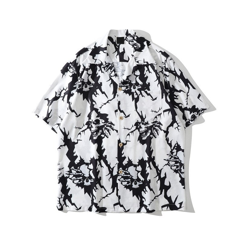 "Skelter" Graphic Unisex Streetwear Vintage Women Men Y2K Collar Shirt