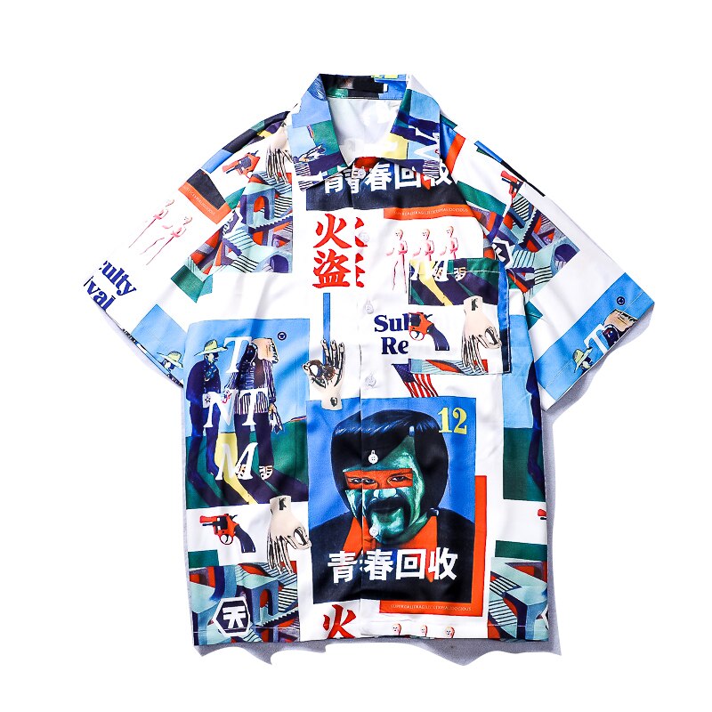 "Retro Blue" Graphic Unisex Streetwear Vintage Women Men Y2K Button Shirt