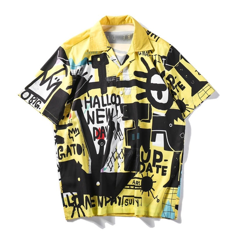 "Retro Style Graffiti" Graphic Unisex Streetwear Vintage Women Men Y2K Button Shirt