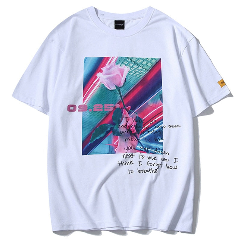 "Pink Rose" Graphic Unisex Streetwear Vintage Women Men Y2K T-Shirt