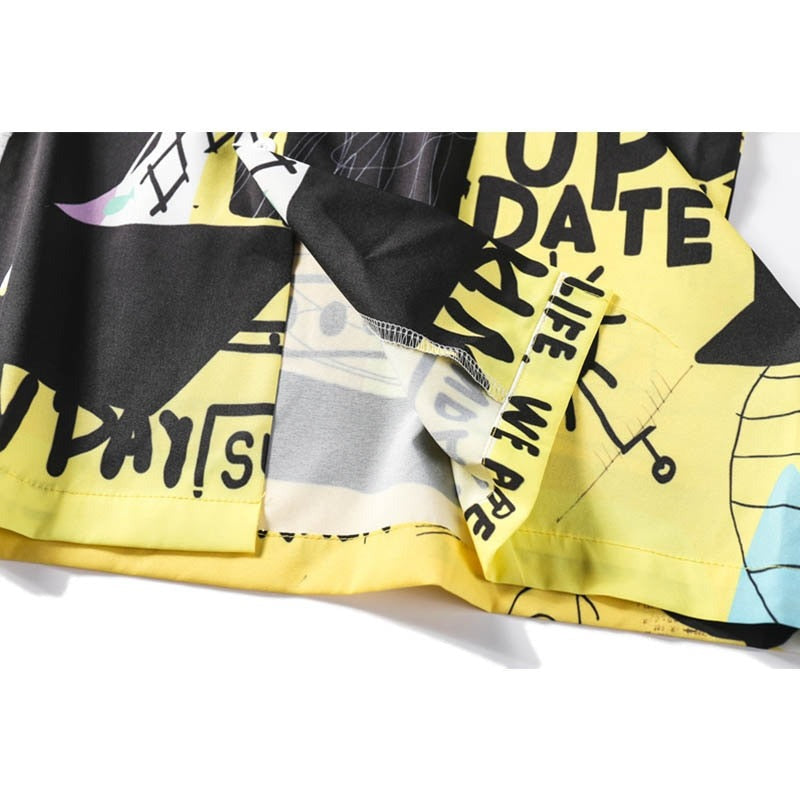 "Retro Style Graffiti" Graphic Unisex Streetwear Vintage Women Men Y2K Button Shirt