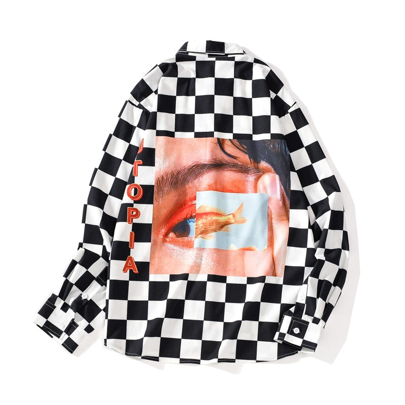 "Locked Looks" Graphic Unisex Streetwear Vintage Women Men Y2K Button Shirt