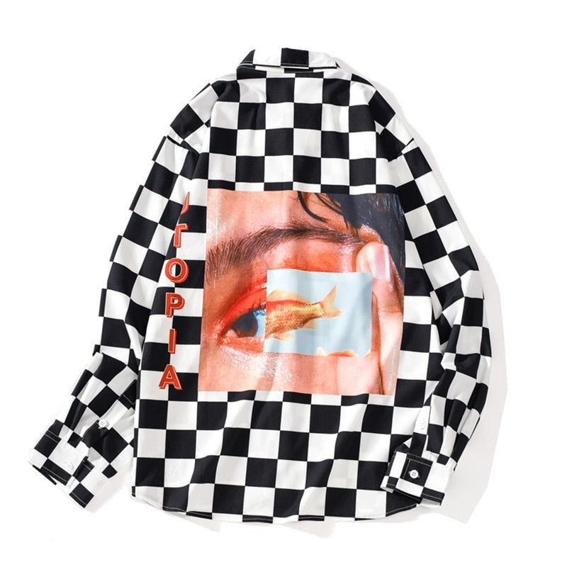 "Locked Looks" Graphic Unisex Streetwear Vintage Women Men Y2K Button Shirt