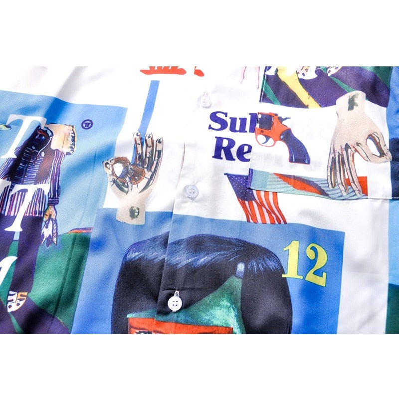 "Retro Blue" Graphic Unisex Streetwear Vintage Women Men Y2K Button Shirt