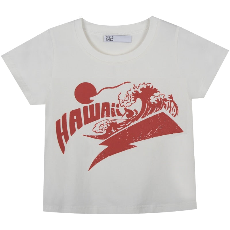 "Red Waves" Graphic Unisex Streetwear Vintage Women Men Y2K T-Shirt