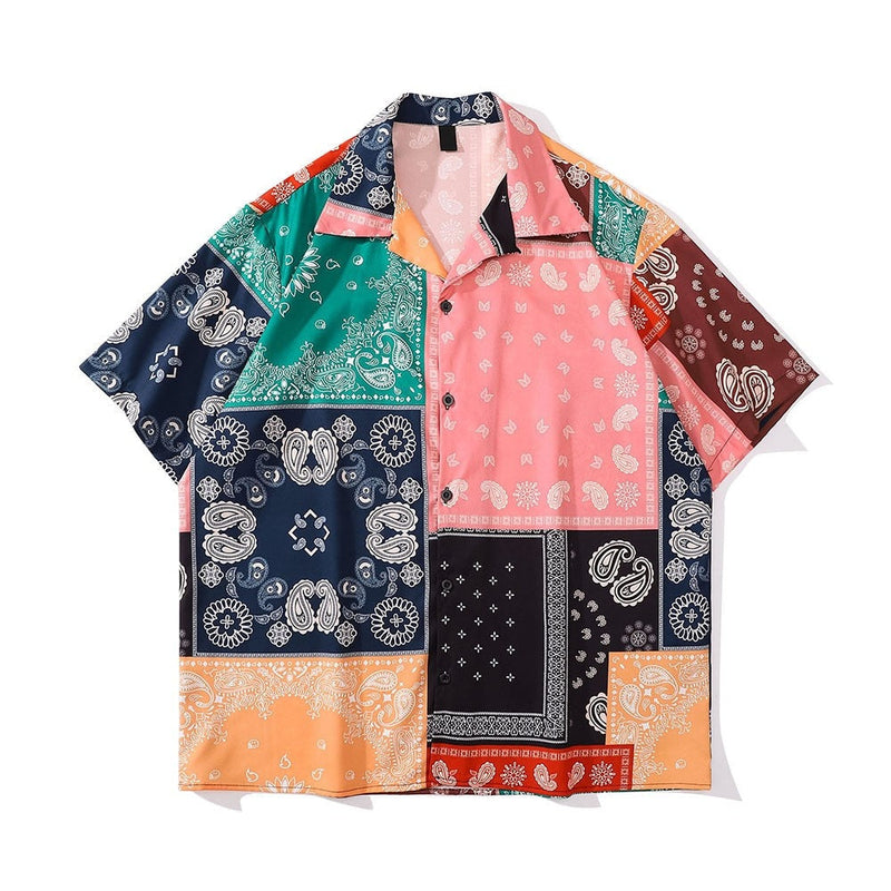 "Paisley Patch" Graphic Unisex Streetwear Vintage Women Men Y2K Button Up Shirt