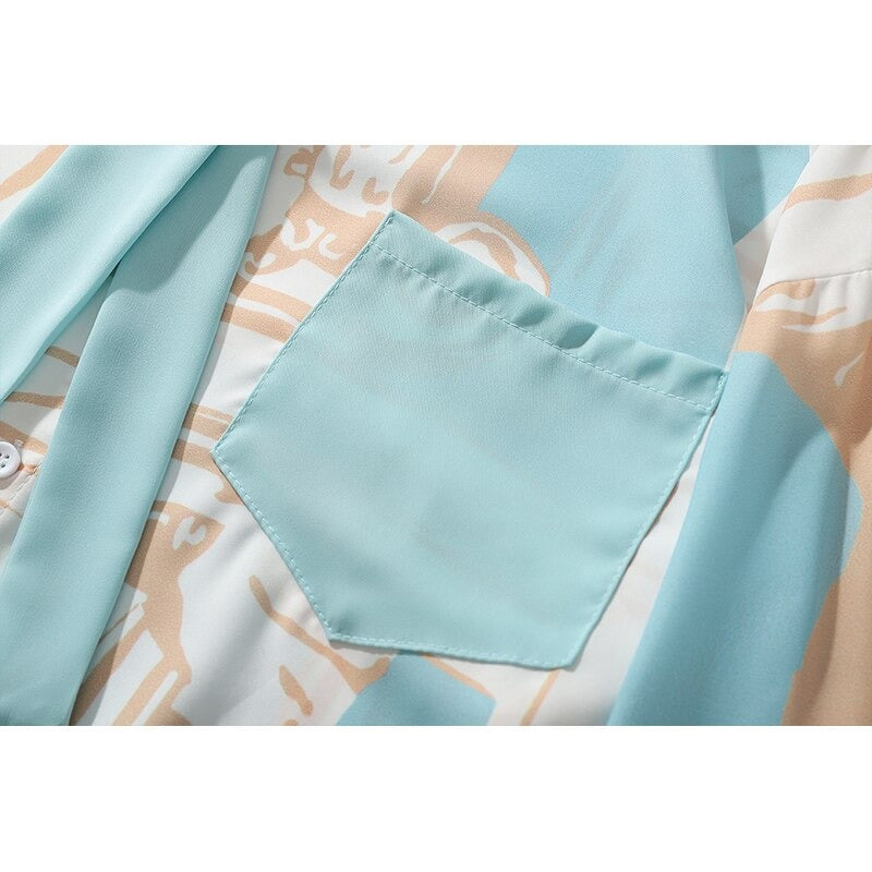 "Turn Down" Graphic Unisex Streetwear Vintage Women Men Y2K Button Shirt