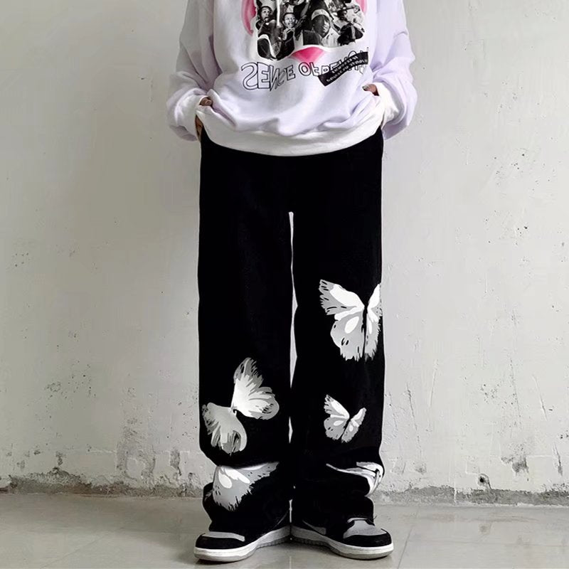 "Red Butterfly" Graphic Unisex Streetwear Women Men Y2K Pants