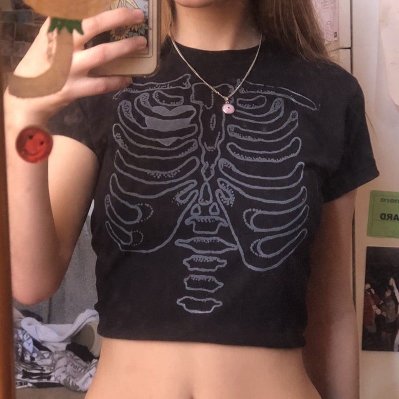 "Cage Match" Women Gothic Vintage Streetwear Basic Crop T-Shirt