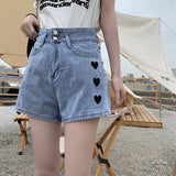 "Black Hearted" Women Streetwear Denim Shorts