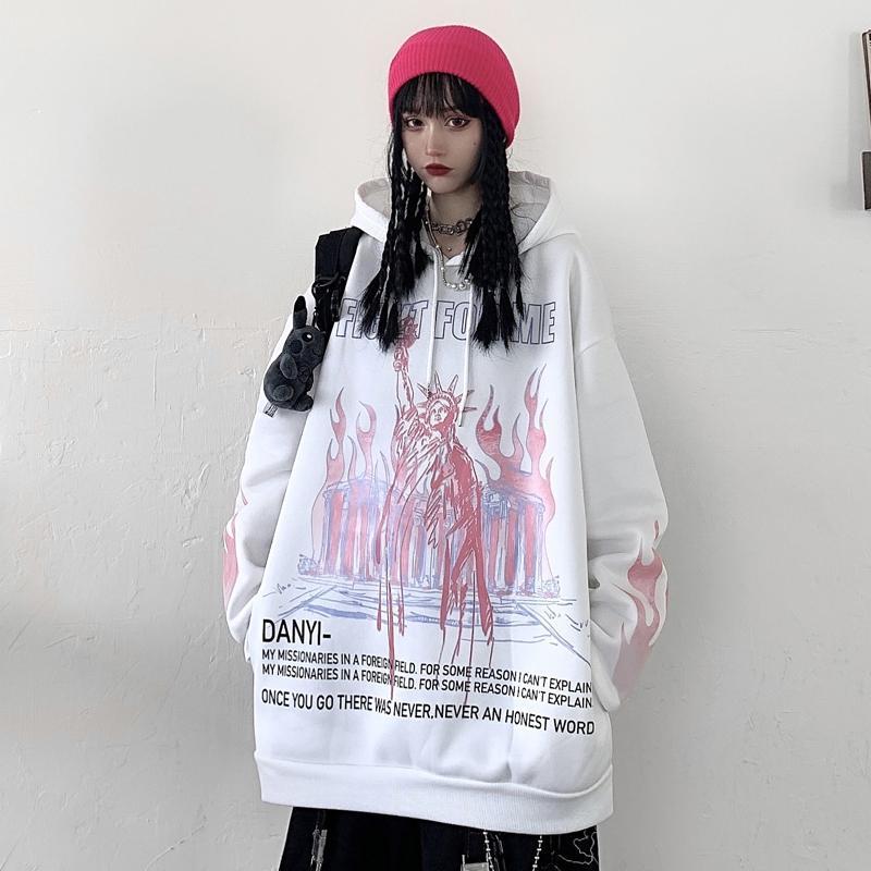 "Purple Flame" Graphic Unisex Streetwear Vintage Women Men Y2K Hoodie