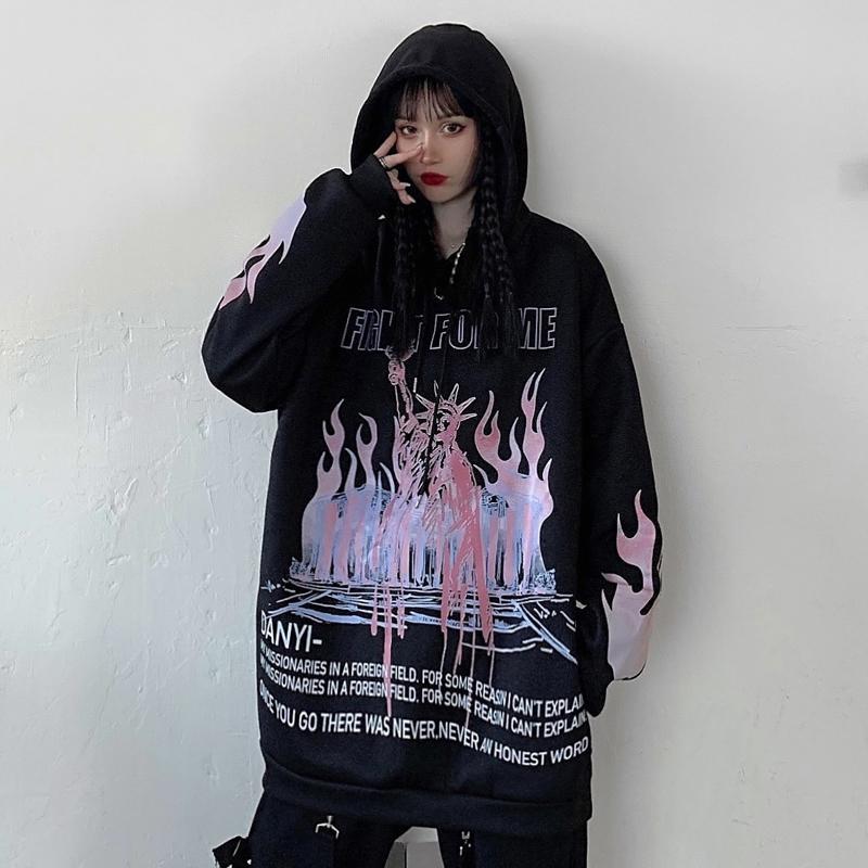 "Purple Flame" Graphic Unisex Streetwear Vintage Women Men Y2K Hoodie
