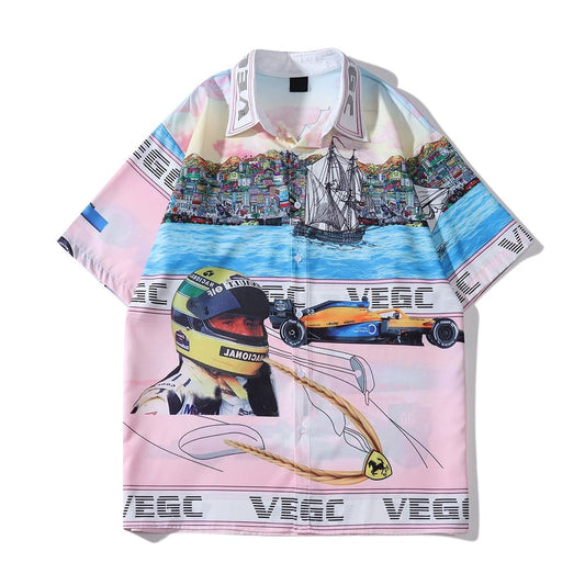 "Nascar Driver" Graphic Unisex Streetwear Vintage Women Men Y2K Button Shirt